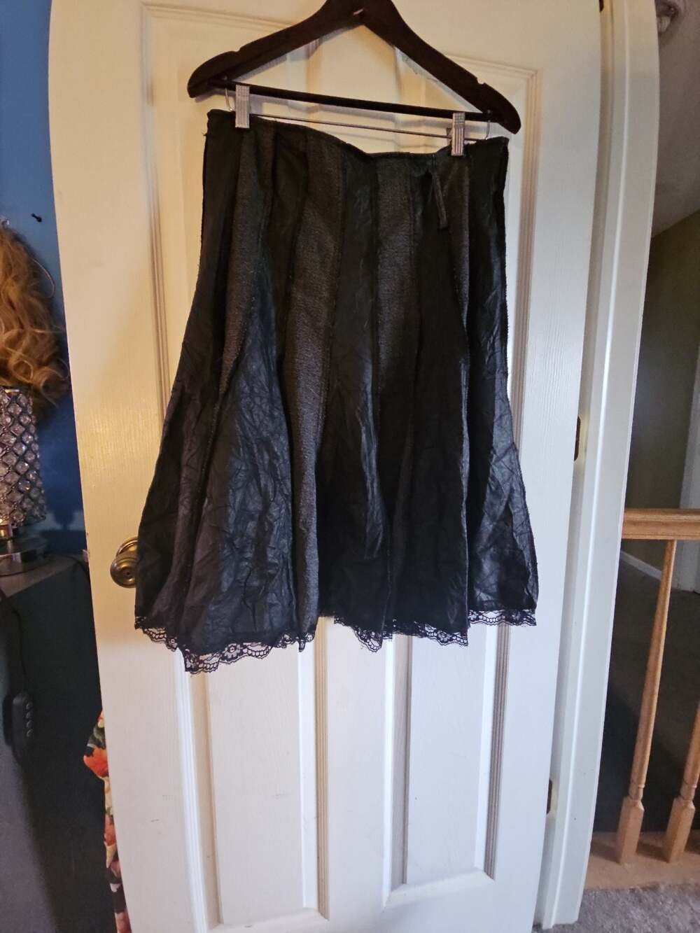 norm Black and Grey Paneled Maxi Skirt with Lace Hem